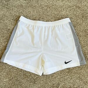 Nike Women’s White Athletic Shorts with Gray Side Panels and Black Swoosh